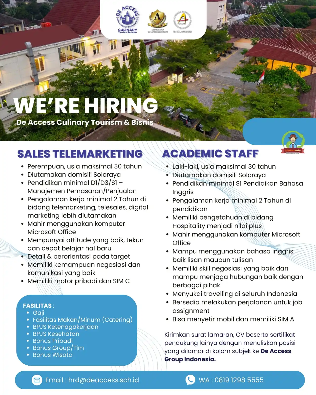 Image from Loker Solo: Info lowongan kerja di De Access Culinary Tourism & Bisnis sebagai : ...