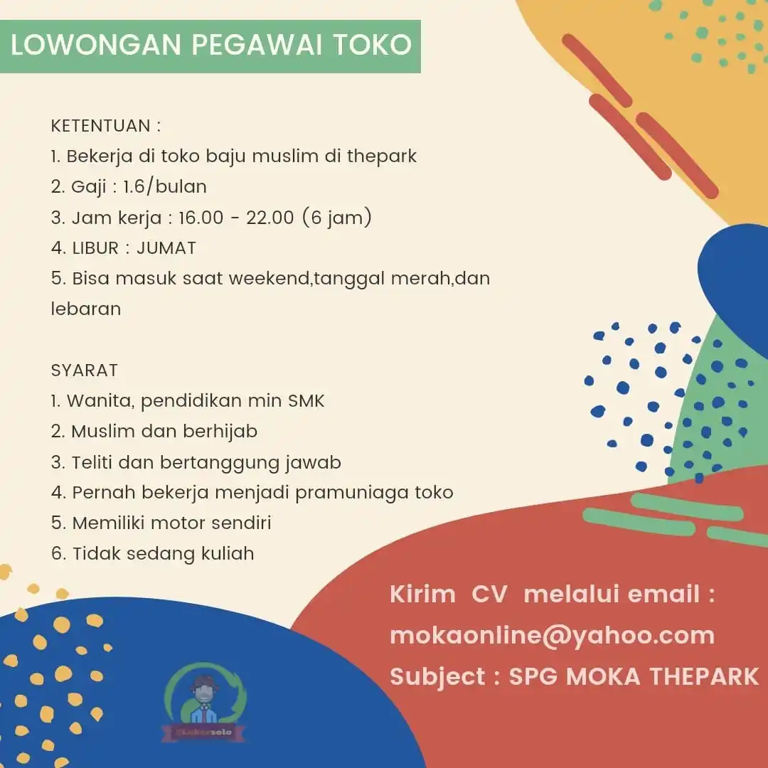 Image from Loker Solo: Info lowongan kerja di MOKA sebagai : 1. PEGAWAI TOKO Kualifikasi le...