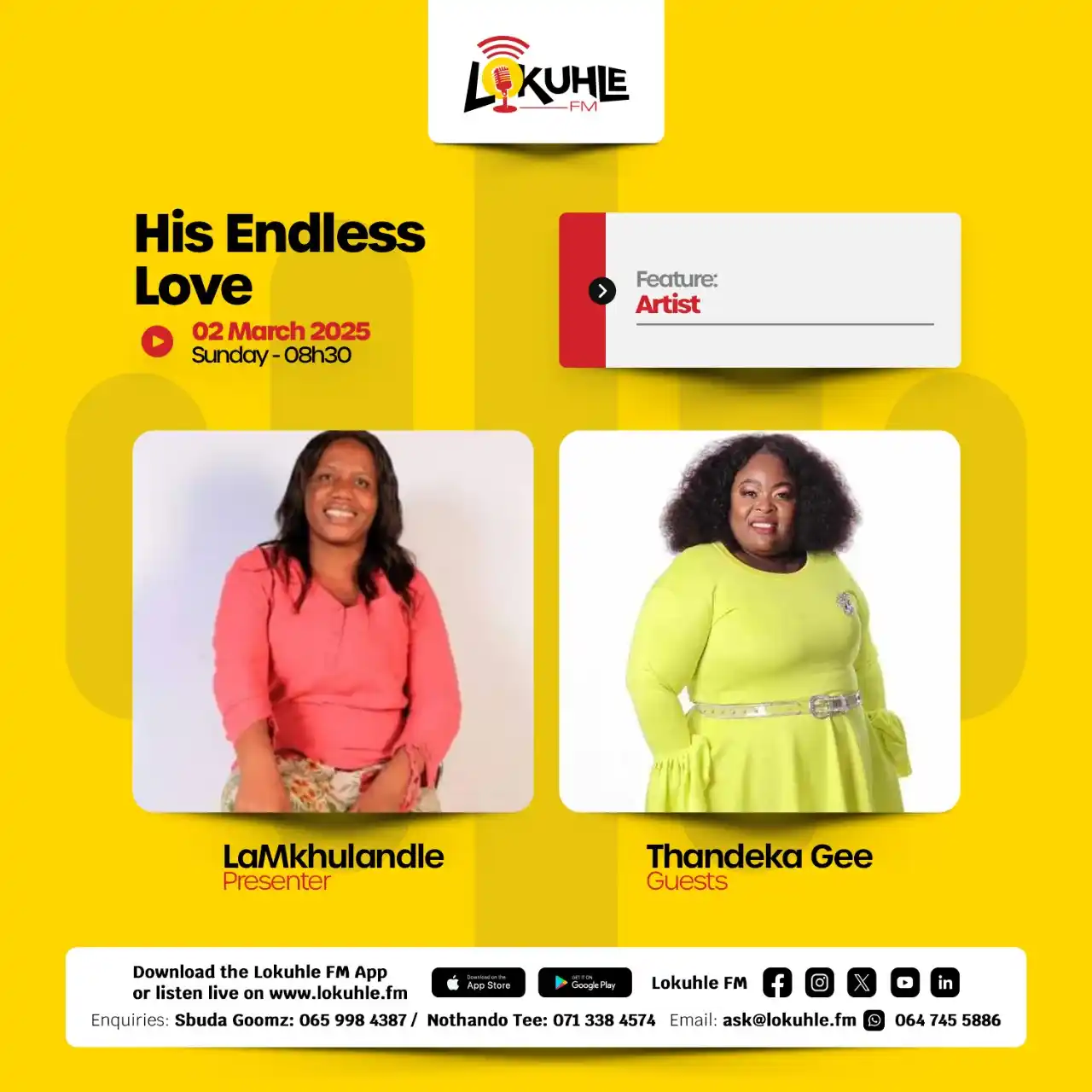 Image from Lokuhle FM: LaMkhulandle will be joined by Thandeka Gee at 08h30 on Sunday, 2 Marc...