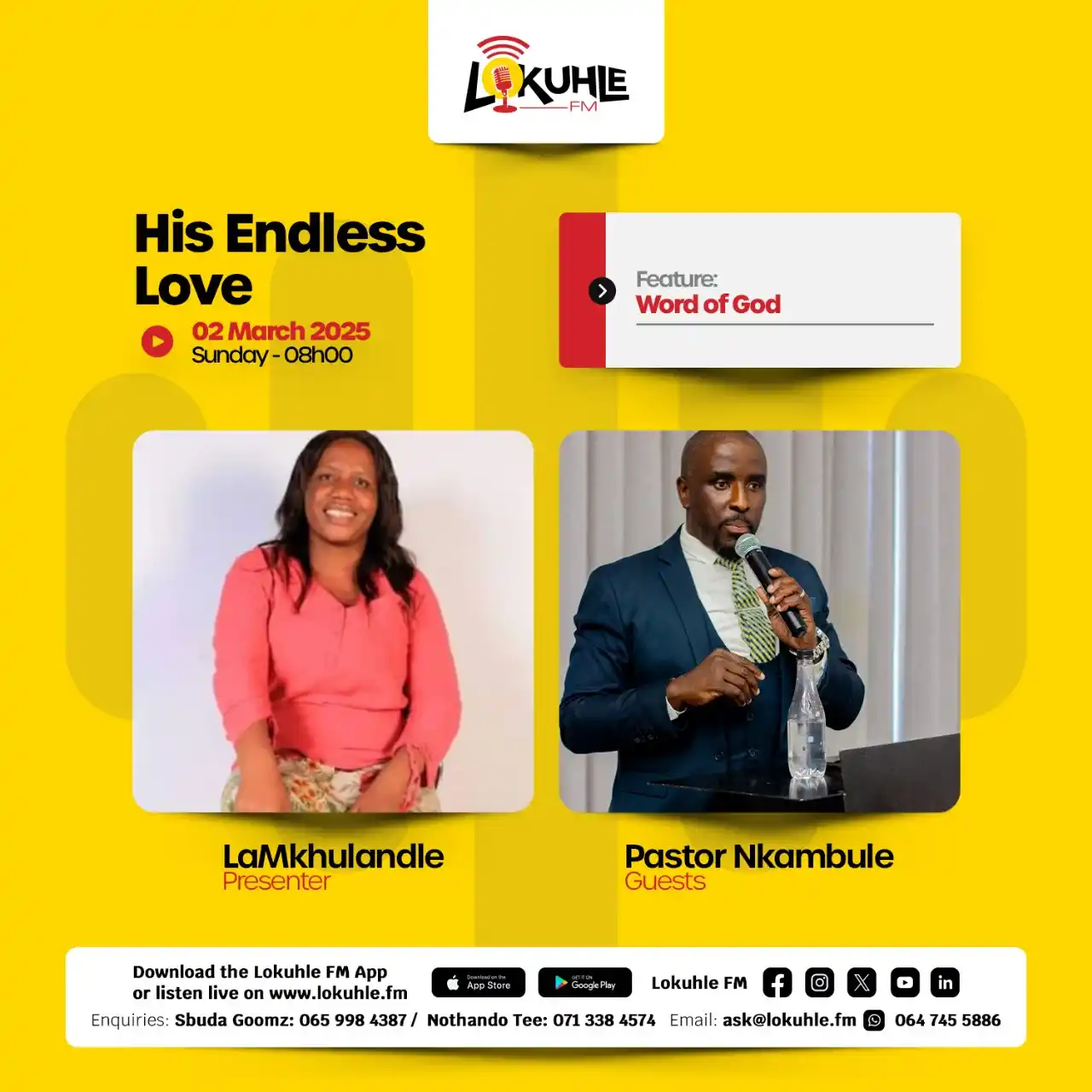 Image from Lokuhle FM: The word of God will be shared by Pastor Nkambule at 08h00 on Sunday, ...