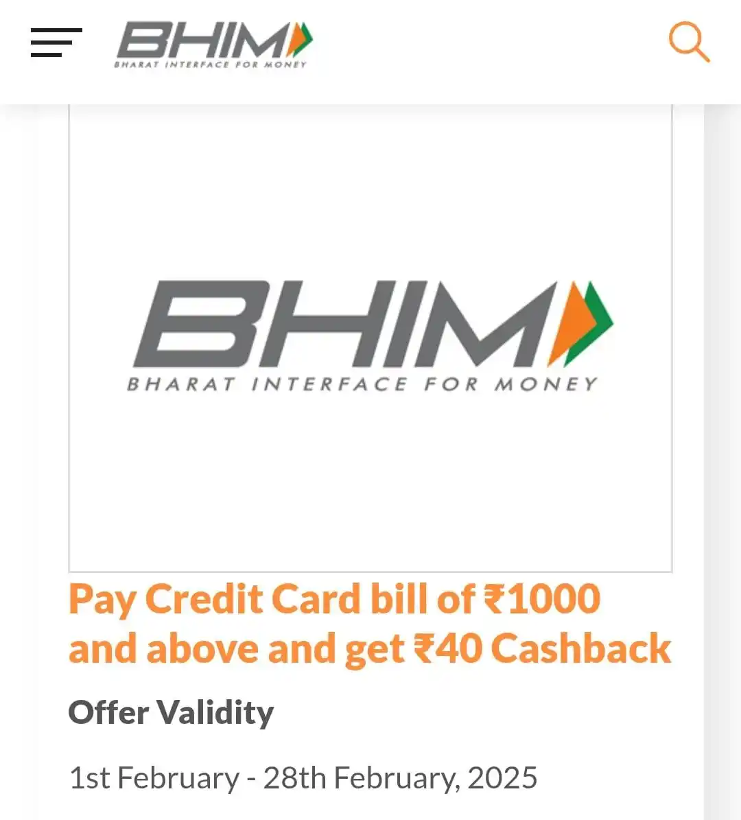 Image from Loot 4 you India: 40₹ cashback on credit card bill payment of 1000₹ on BHIM https://www....