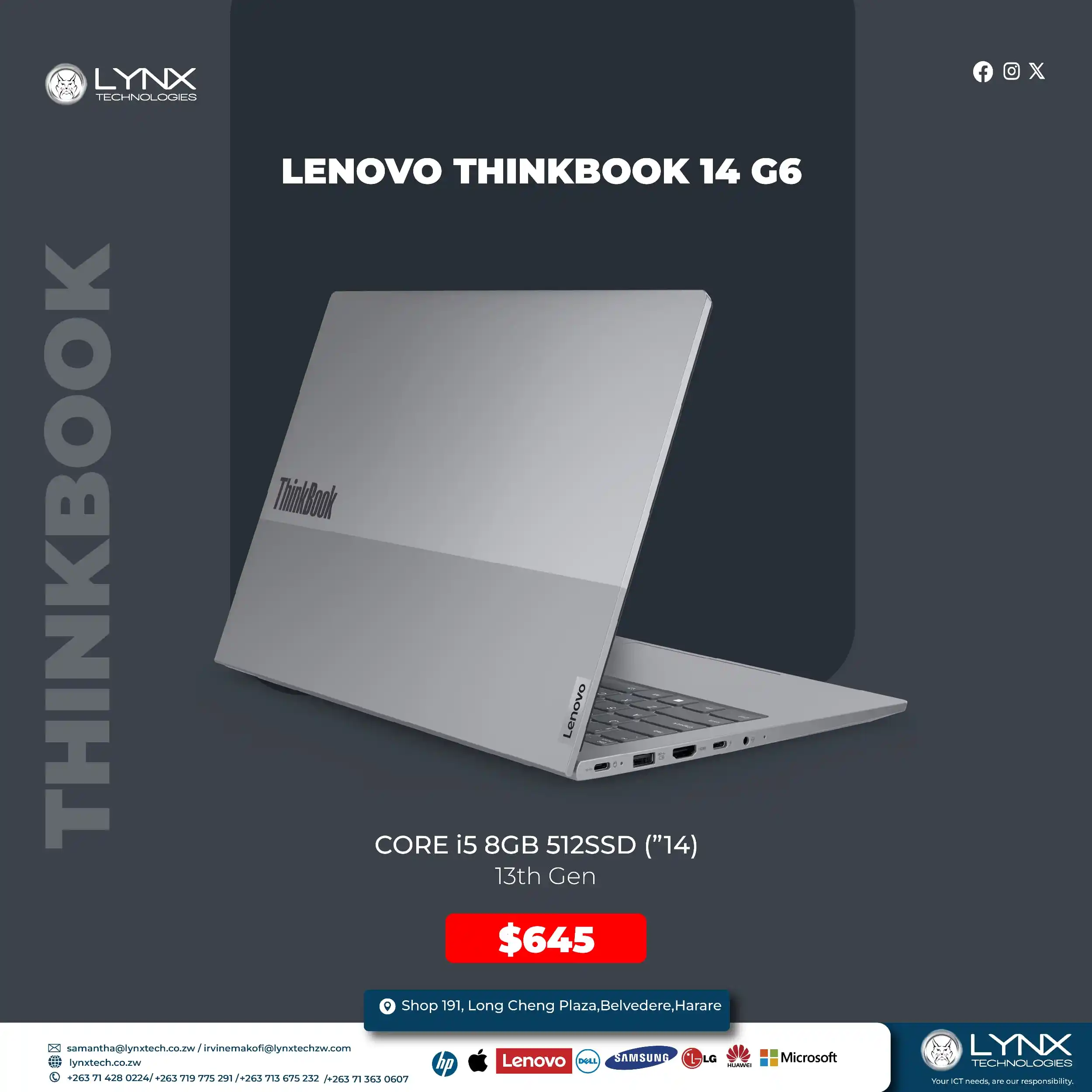 Image from LYNX TECHNOLOGIES ZW: LENOVO THINKBOOK 14 G6 CORE I5-13620H 13TH GEN 8GB DDR5 RAM 512GB SSD ...
