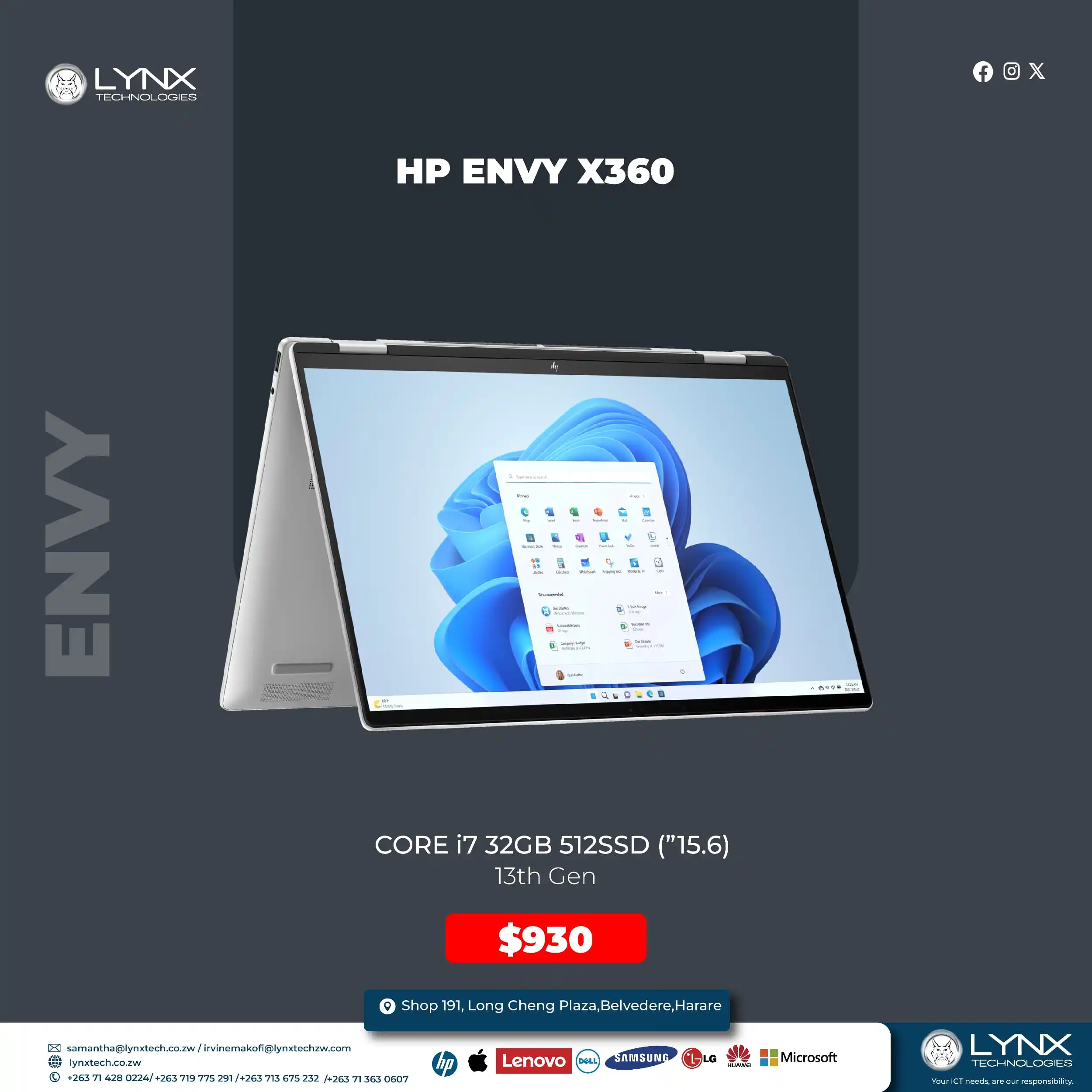 Image from LYNX TECHNOLOGIES ZW: HP Envy x360 15 2 in 1 Laptop, Intel Core i7-1355U, 32GB RAM, 512GB SS...