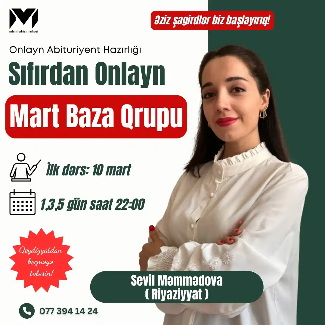 Image from MHM Abituriyent Şöbəsi: 🤩 Əziz şagidlər, diqqət! Biz başlayırıq! ✅ Riyaziyyat üzrə Sıfırdan ...