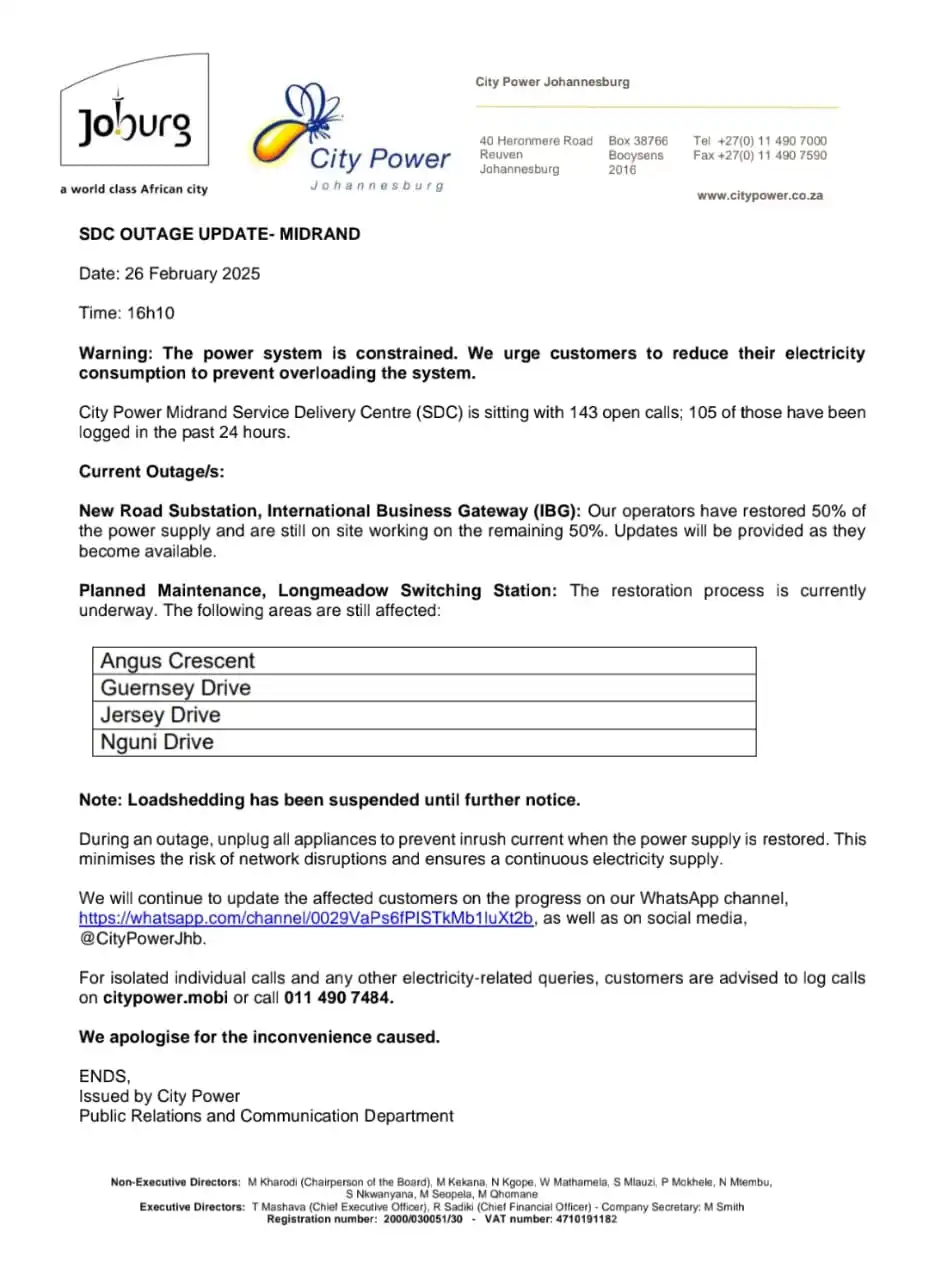 Midrand SDC Outage Updates post