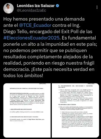Image from NotiDiario Ecuador: El excandidato a la presidencia, Leonidas Iza, comunica "hoy hemos pre...