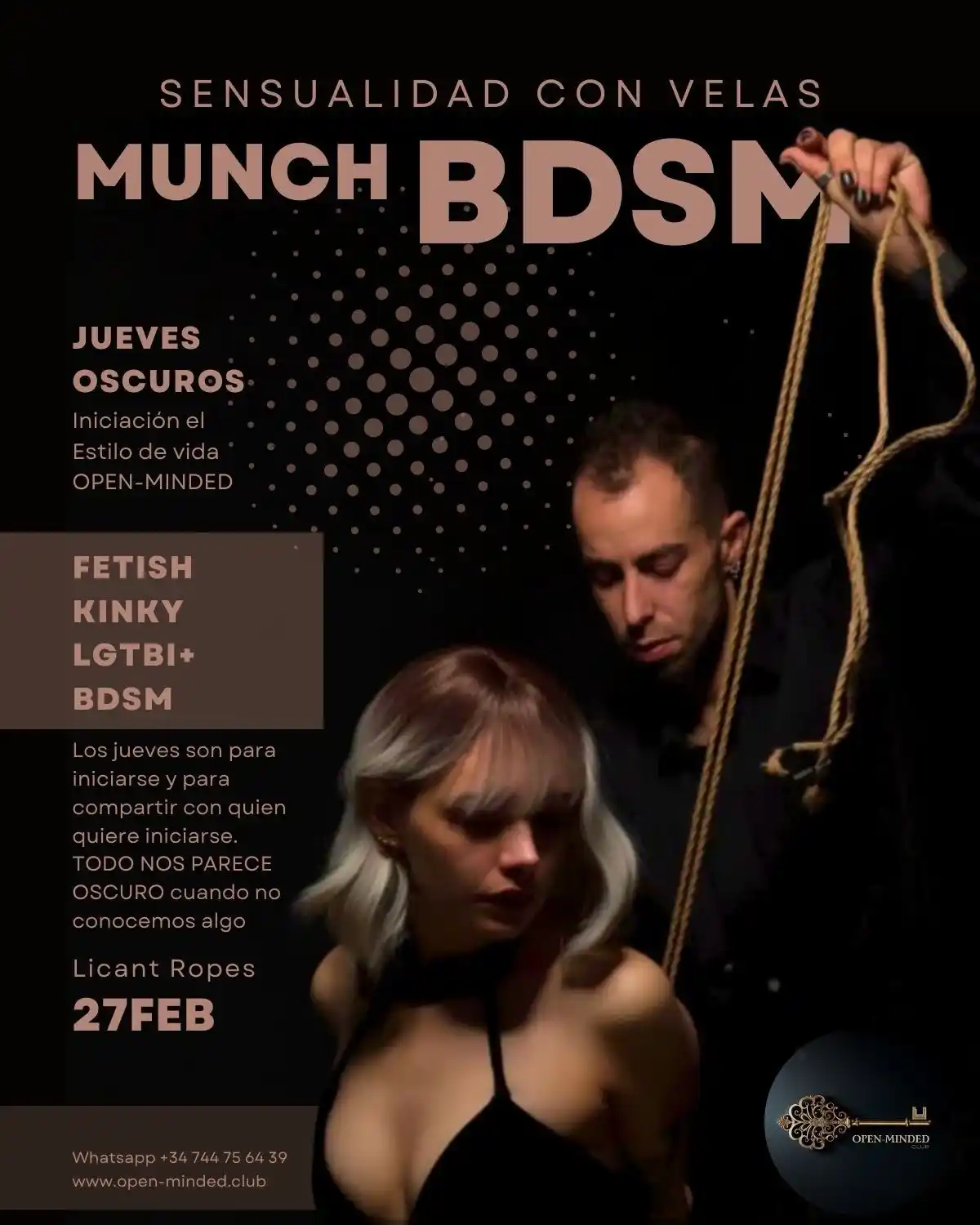 Image from OPEN-MINDED Club Swinger Valencia: 🖤 JUEVES OSCUROS: SENSUALIDAD CON VELAS & SHIBARI 🖤 🔗 Iniciación a...