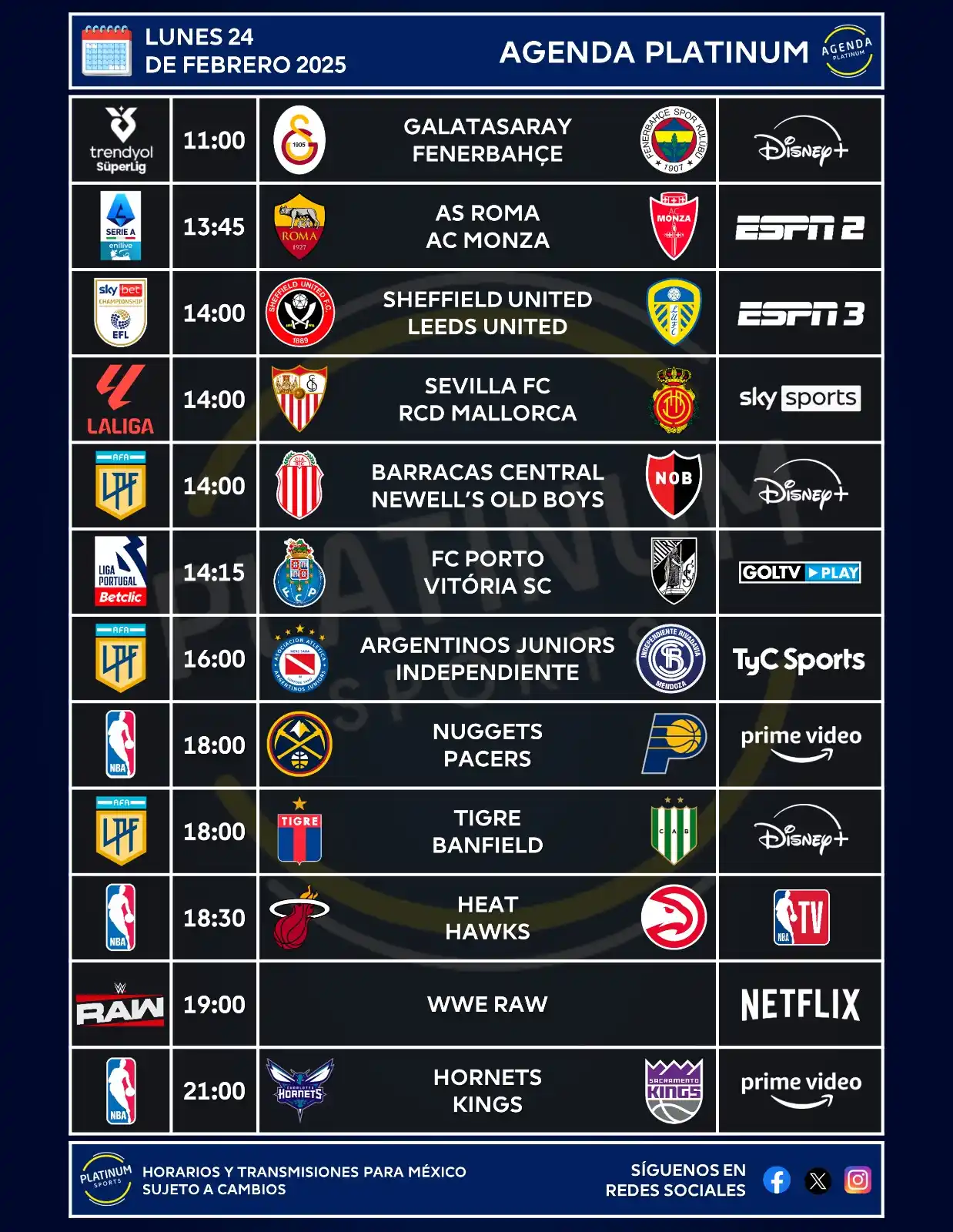 Image from PLATINUM Sports: ¡AGENDA DEPORTIVA DE LUNES!  🇲🇽 <a class="text-blue-500 hover:underl...