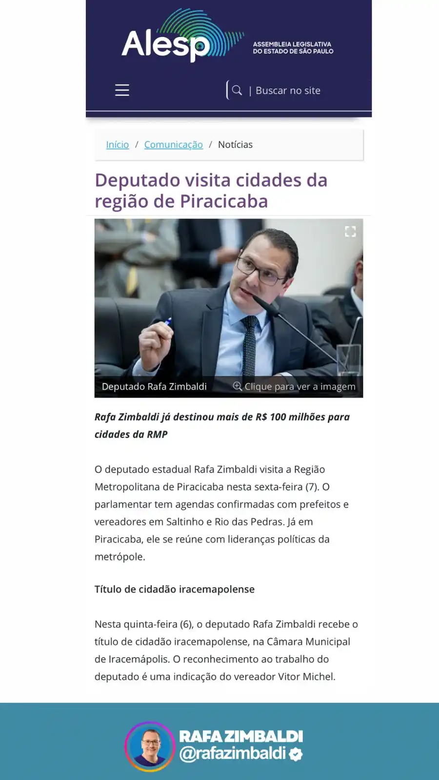 Rafa Zimbaldi - Deputado estadual  post