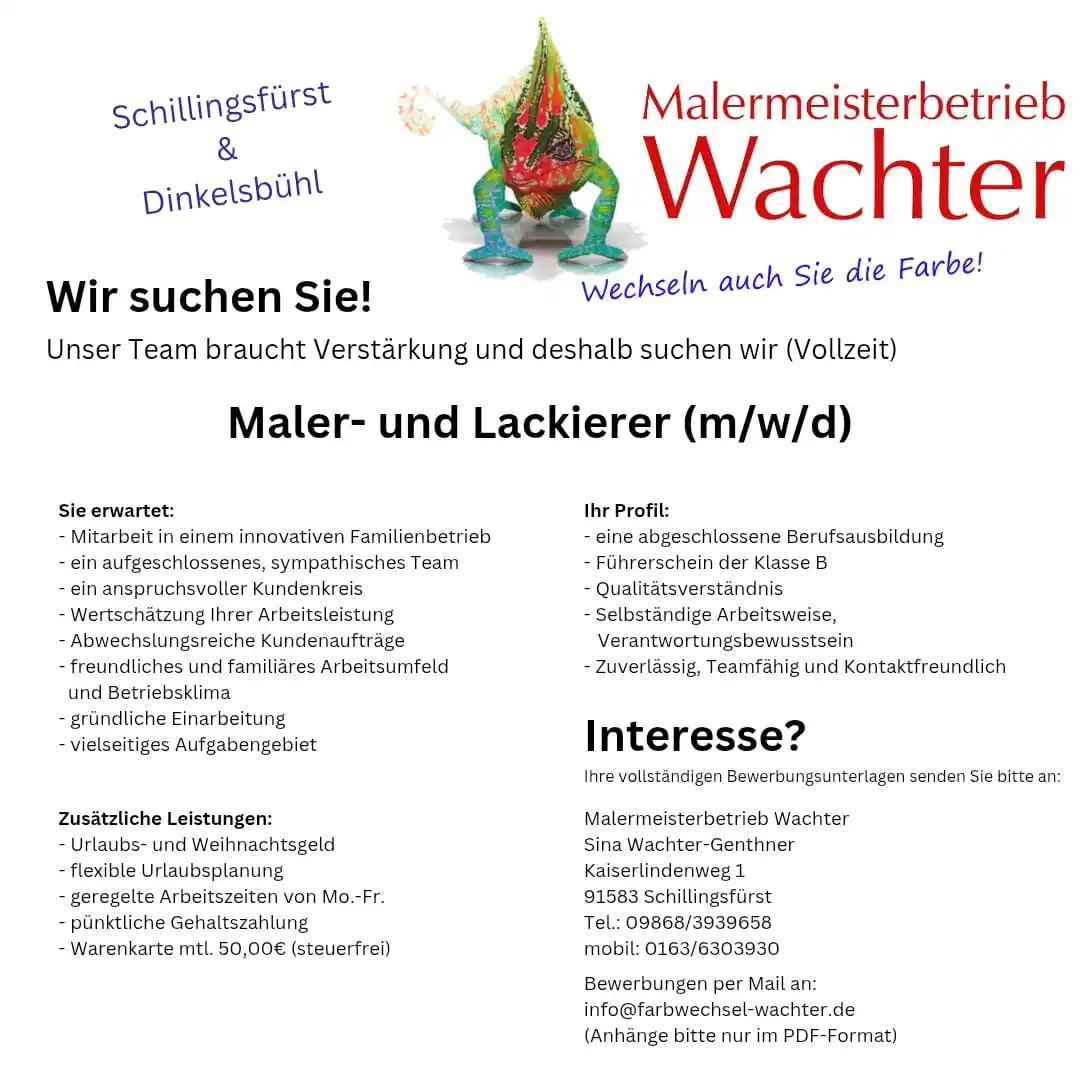 Image from regionaL Leutershausen: *Malermeisterbetrieb Wachter* _Wechseln auch Sie die Farbe!_  👉 *STEL...