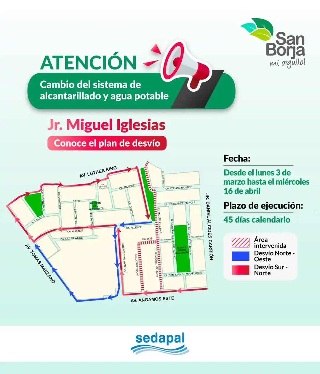 Image from San Borja Informa📢: 🚧 ¡Atención, vecino! 🚧  Desde el 3 de marzo hasta el 16 de abril, Se...