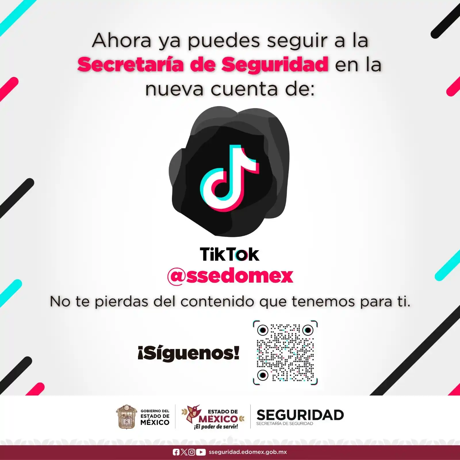 Image from Secretaría de Seguridad del Edomex : Sigue nuestra nueva cuenta de TikTok y mantente informado, a través co...