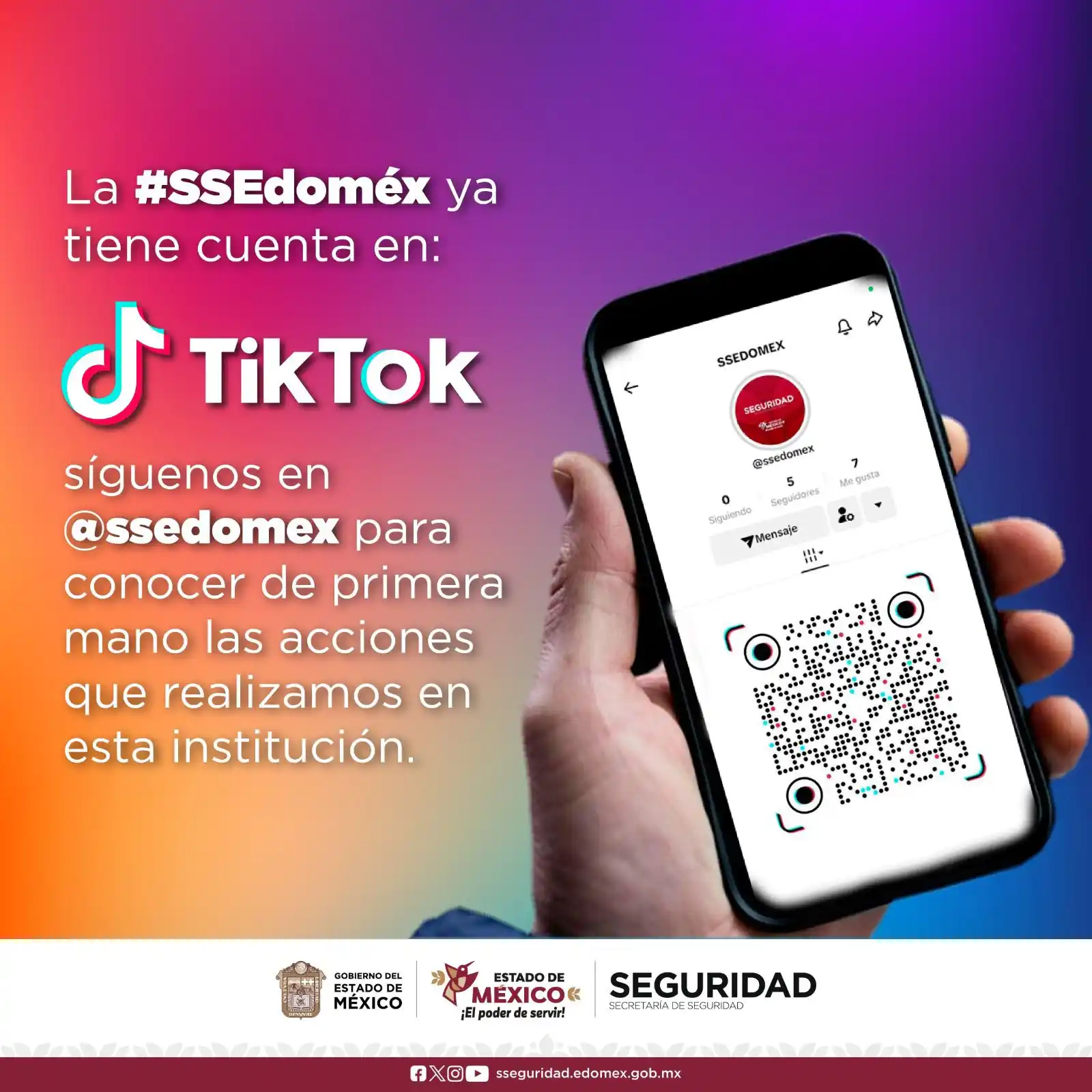 Image from Secretaría de Seguridad del Edomex : Te invitamos a seguir nuestra cuenta de TikTok. 👉 📱 Dale follow y ...