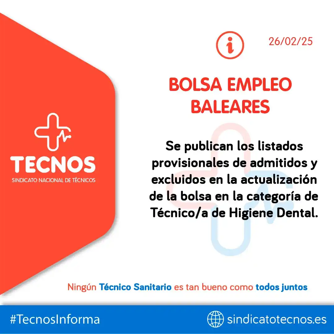 Image from SINDICATO NACIONAL DE TÉCNICOS (TECNOS): 🔴🔵 TECNOS INFORMA: BALEARES. 🔊 BOLSA EMPLEO | BALEARES | Se public...