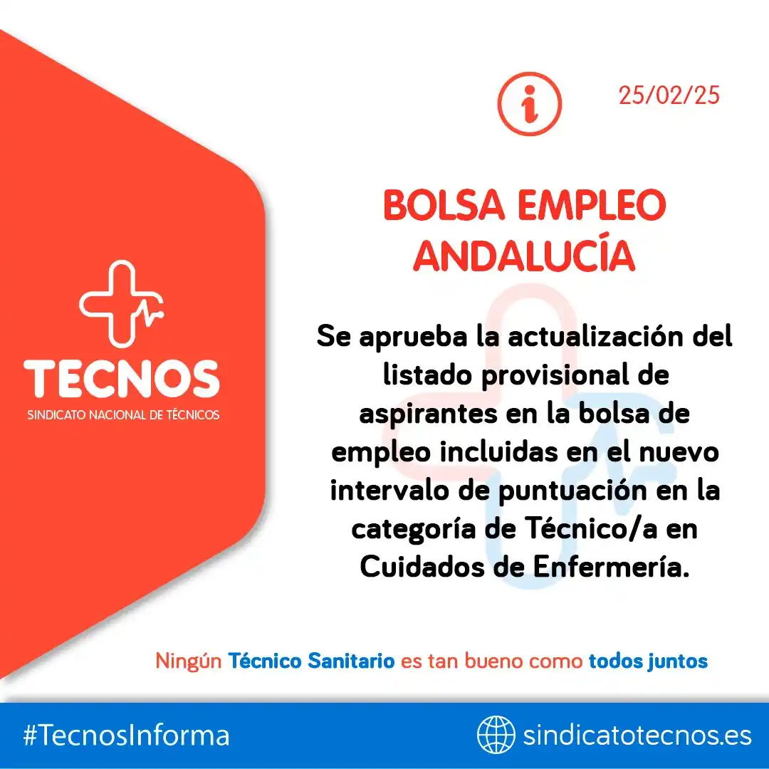 Image from SINDICATO NACIONAL DE TÉCNICOS (TECNOS): 🔴🔵 TECNOS INFORMA: ANDALUCÍA. 🔊 BOLSA DE EMPLEO | ANDALUCÍA | Se a...