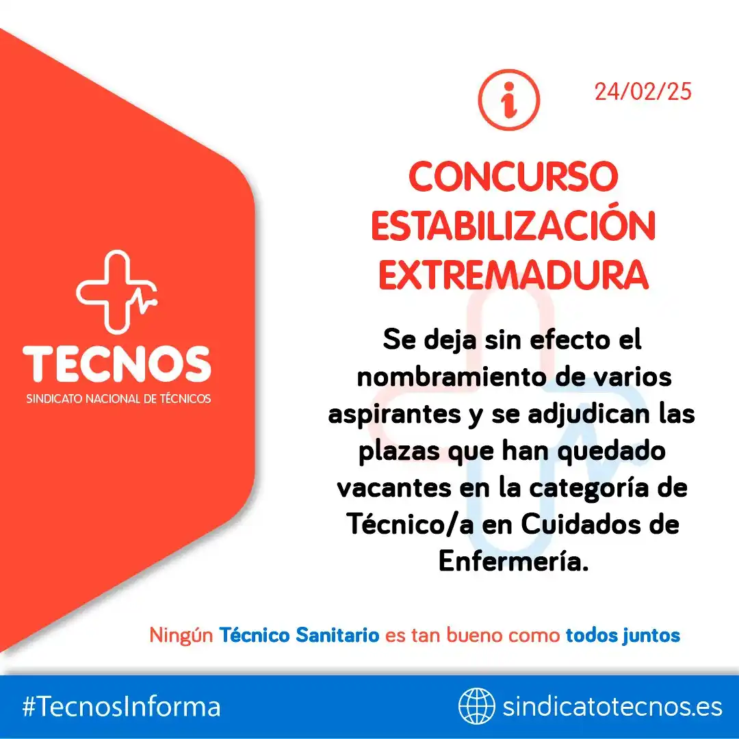 Image from SINDICATO NACIONAL DE TÉCNICOS (TECNOS): 🛑 🛑 TECNOS INFORMA: EXTREMADURA. 🔊 CONCURSO ESTABILIZACIÓN | EXTR...