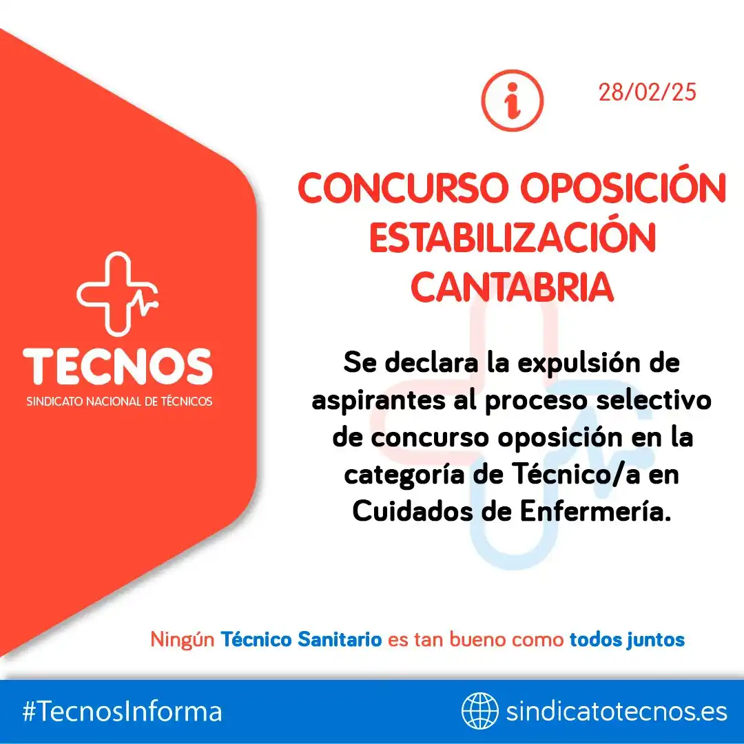 Image from SINDICATO NACIONAL DE TÉCNICOS (TECNOS): 🛑 🛑 TECNOS INFORMA: CANTABRIA. 🔊 CONCURSO OPOSICIÓN ESTABILIZACIÓN...
