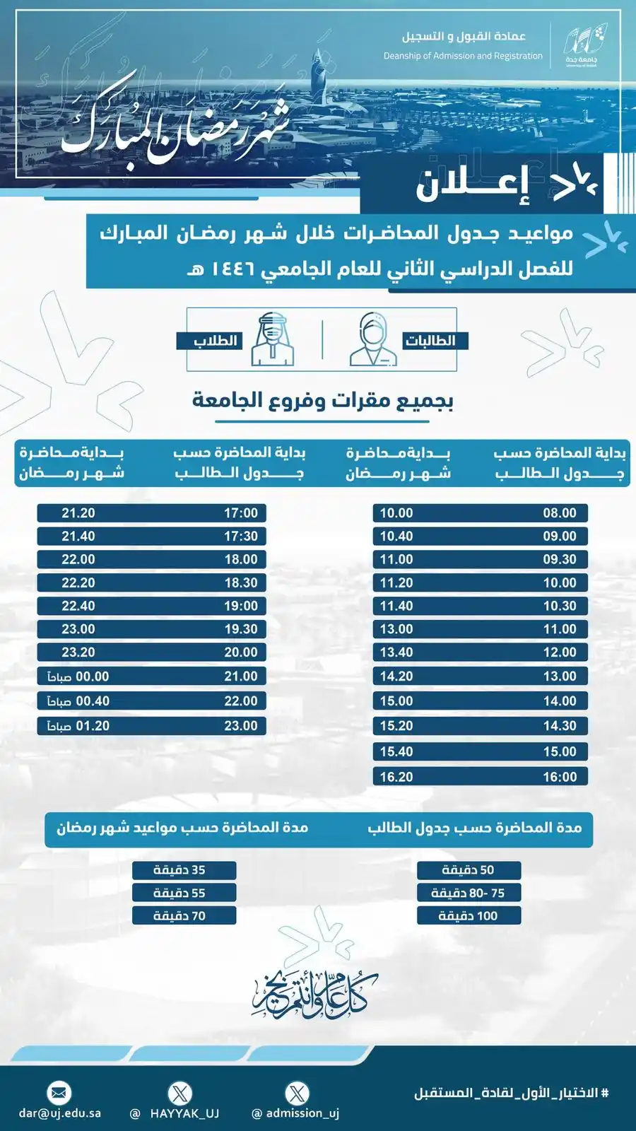 Image from سكاو: 🚨 عاجل مواعيد المحاضرات خلال شهر رمضان في <a class="text-blue-500 ...