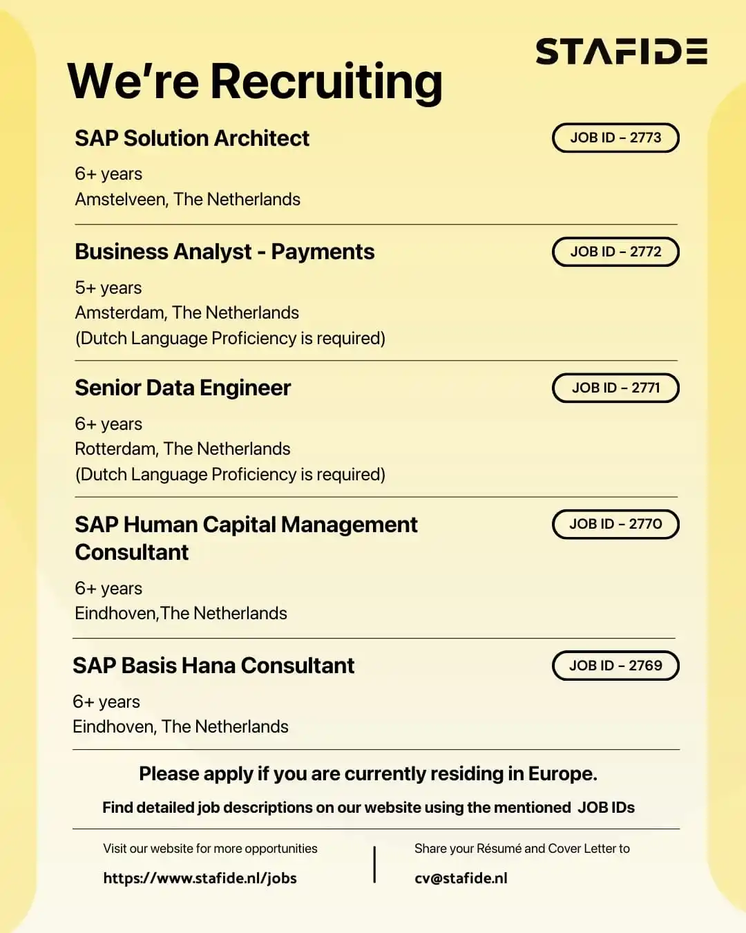 STAFIDE - Tech Talent Recruitment Europe post