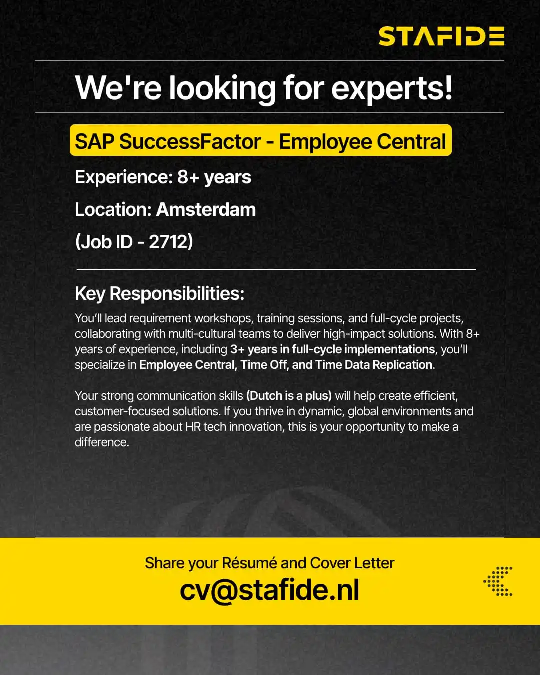 STAFIDE - Tech Talent Recruitment Europe post