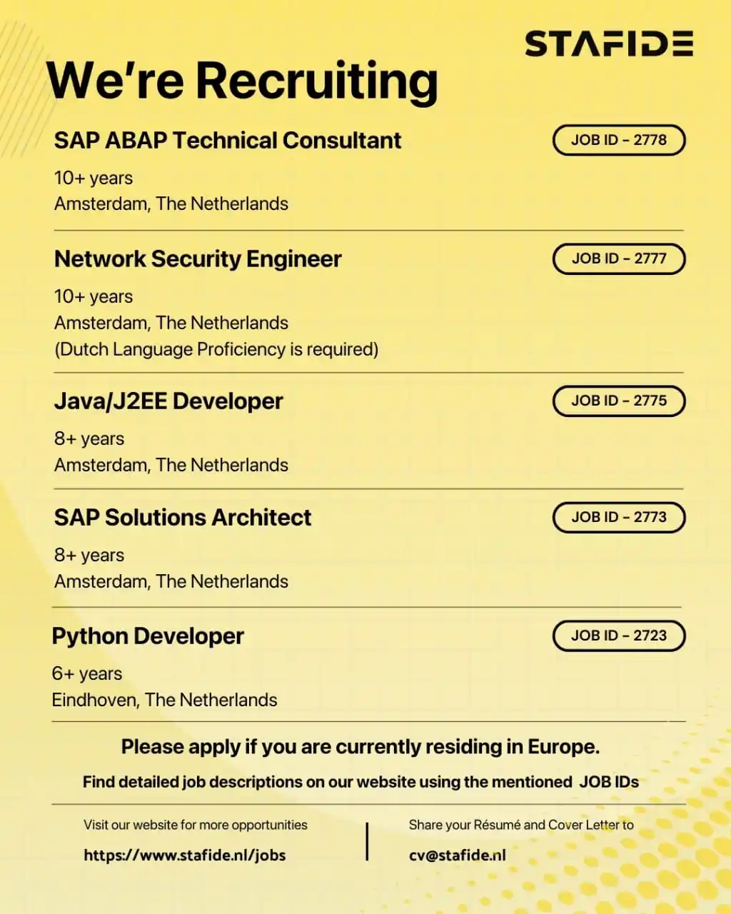 STAFIDE - Tech Talent Recruitment Europe post