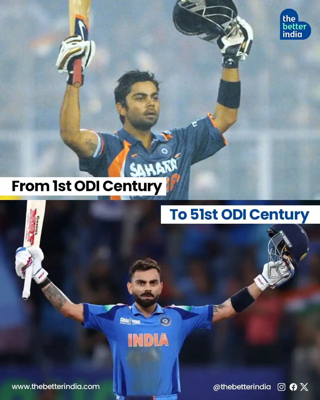 Image from The Better India: On December 24, 2009, a young Virat Kohli walked onto the pitch at Ede...