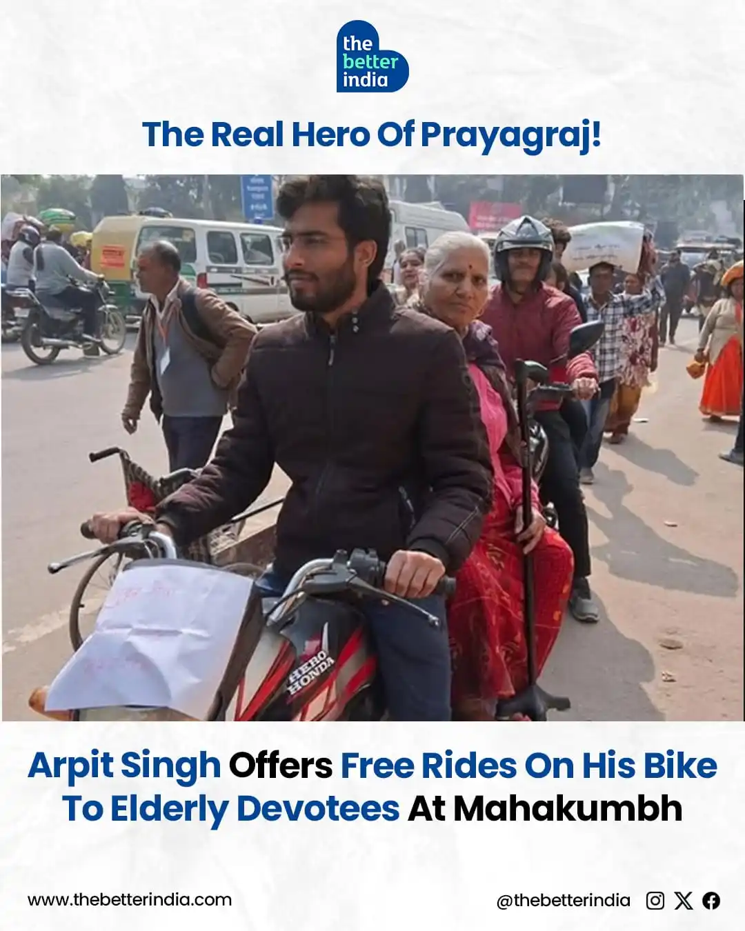 Image from The Better India: Arpit Singh from Prayagraj goes out of his way to help elderly individ...