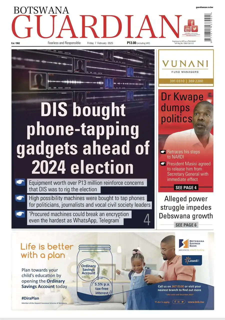 Image from The Hotwire Family of Brands : *BOTSWANA GUARDIAN* *LEAD STORY* DIS bought phone-tapping gadgets a...