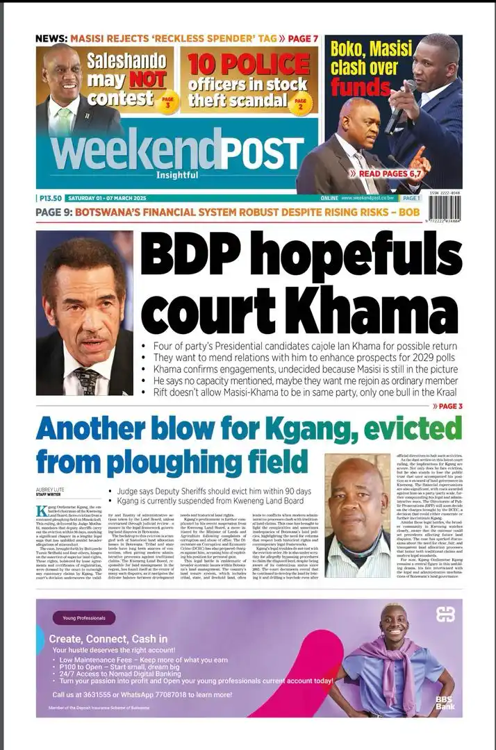 Image from The Hotwire Family of Brands : *WEEKEND POST* *LEAD STORY/S* BDP hopefuls court Khama Another bl...