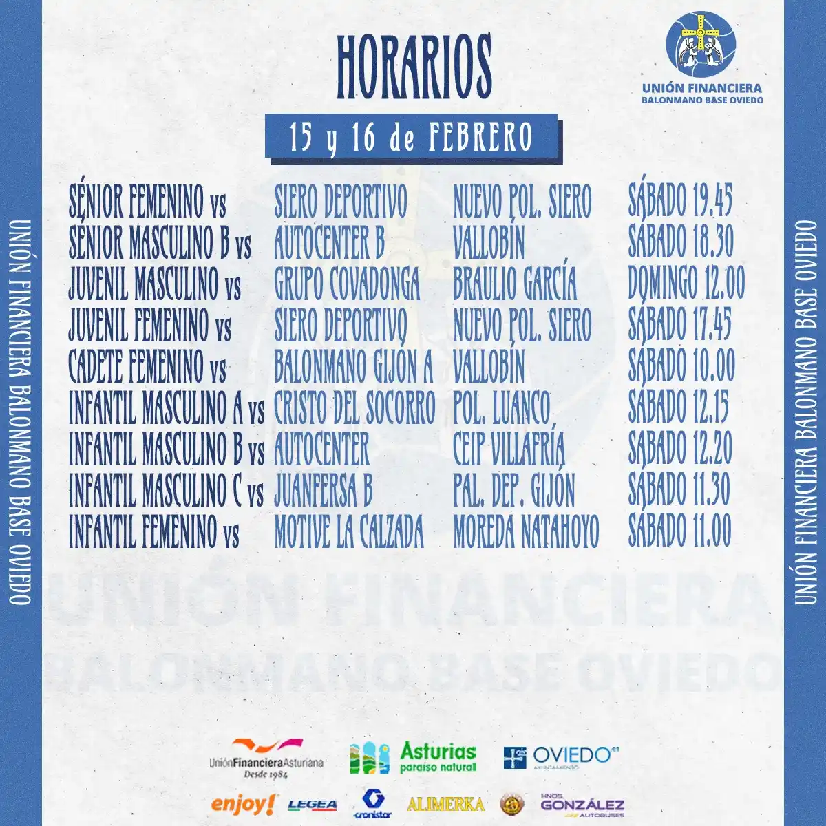 Image from Unión Financiera Balonmano Base Oviedo: ⌚️ ¡Horarios para nuestra cantera y nuestras escuelas este fin de sema...