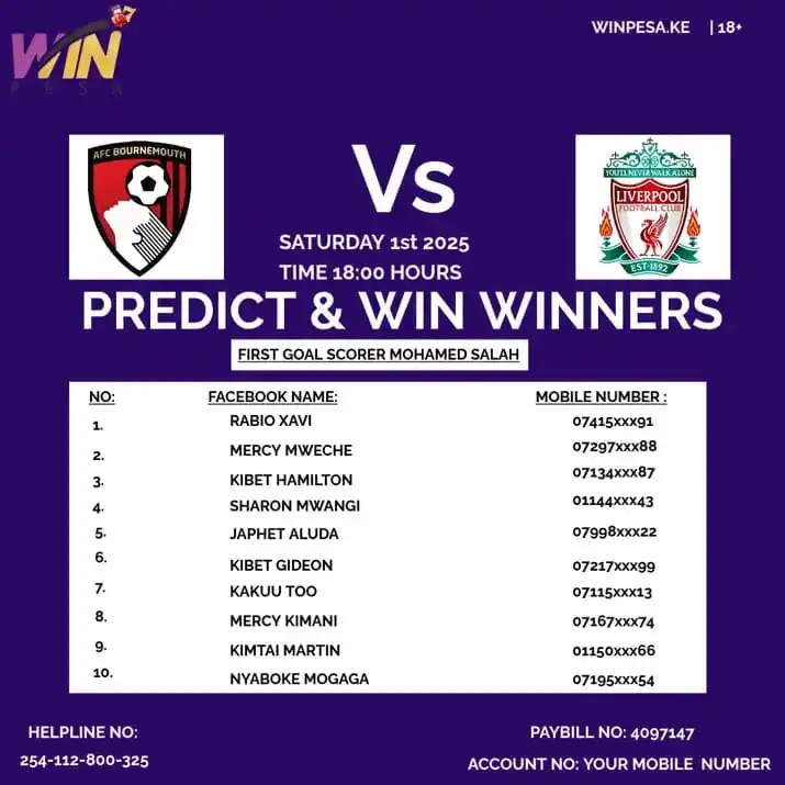 Image from WINPESA. KE: CONGRATULATIONS! To all our weekend predict and win winners.  Kinfly s...