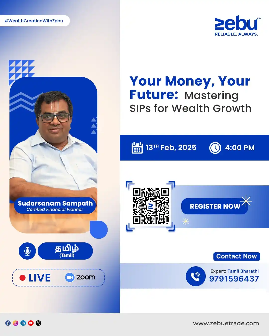 Image from Zebu Share and Wealth Managements Private Limited: *🔴 LIVE on Zoom* Title: *Your Money, Your Future: Mastering SIPs for...