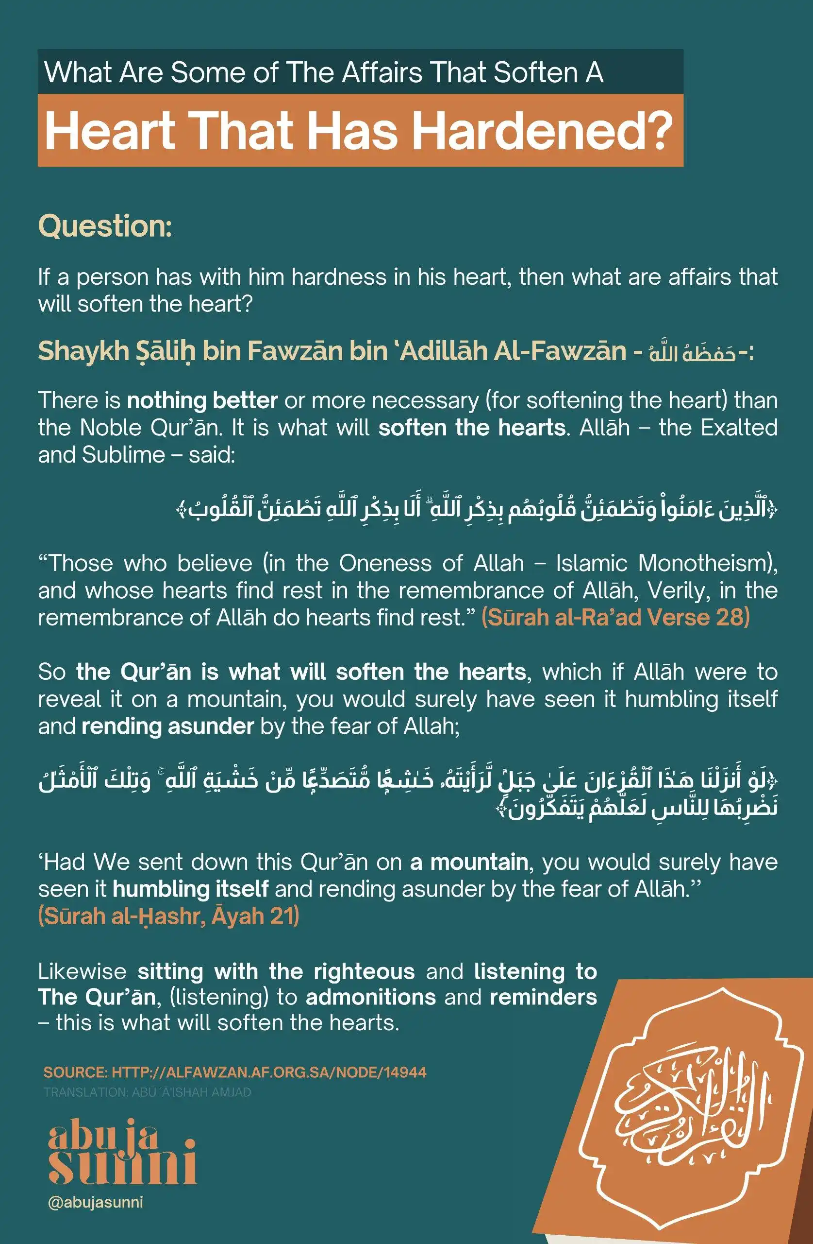 Image from Abuja Sunni: ⓘ How To Soften A Hard Heart ↓ 💯 Read the Book of Allāh 💭 Reflec...