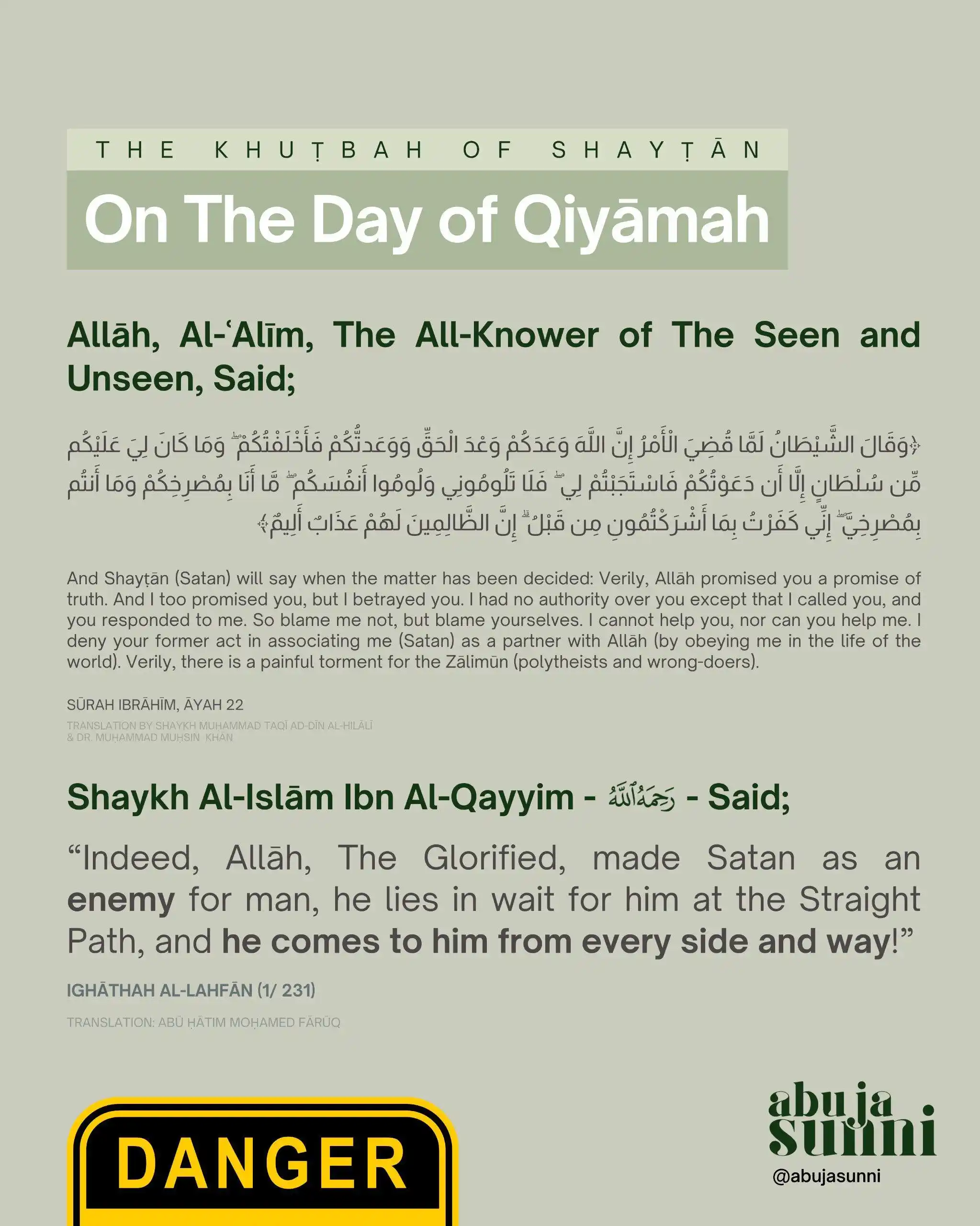 Image from Abuja Sunni: ⓘ The Khuṭbah of Shayṭān on The Day of Qiyāmah  ◻️ On the Day of Judge...