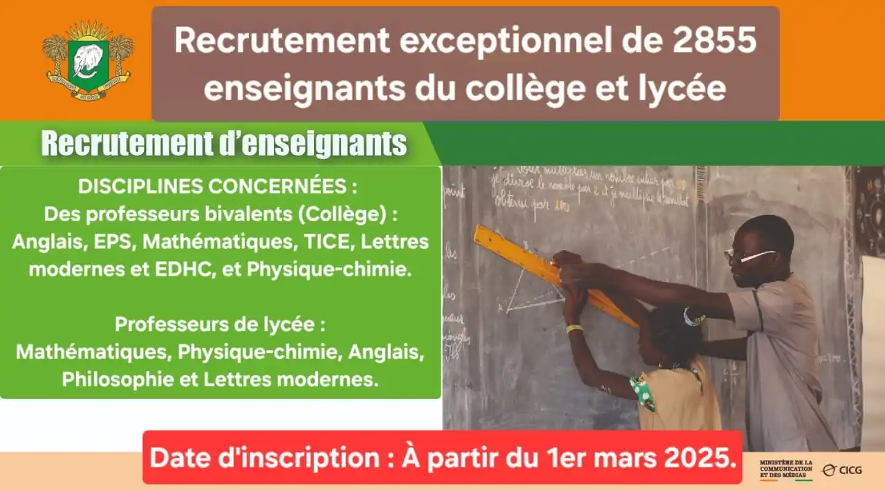 Image from Actualités Sur Les Concours En Côte d'Ivoire: Recrutement exceptionnel de 2 855 enseignants contractuels sur l'ensem...