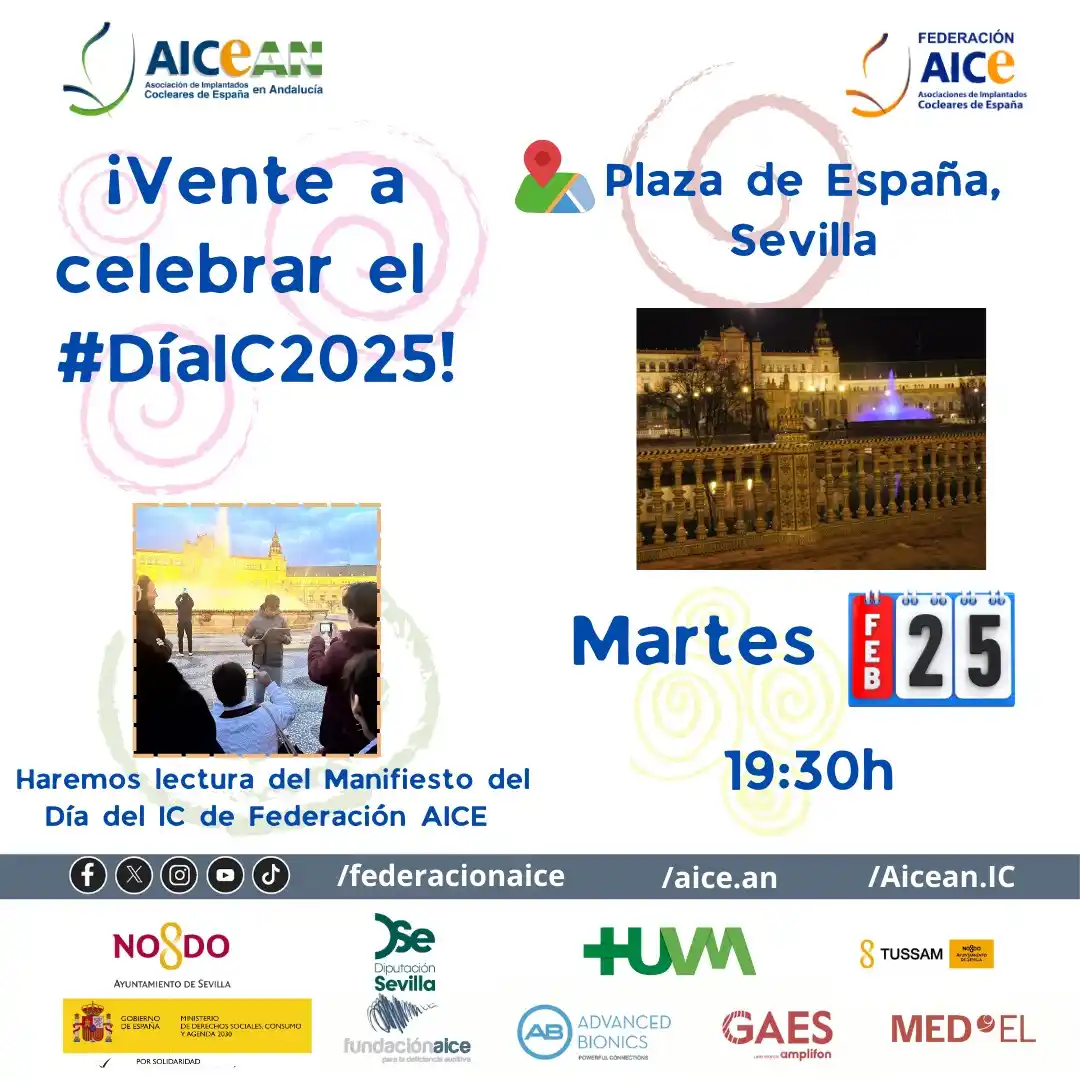 Image from AICEAN, Asociación De Implantados Cocleares De España En Andalucía: Implantados/as, familia, amigos/as, ¡Os esperamos el próximo martes 25...