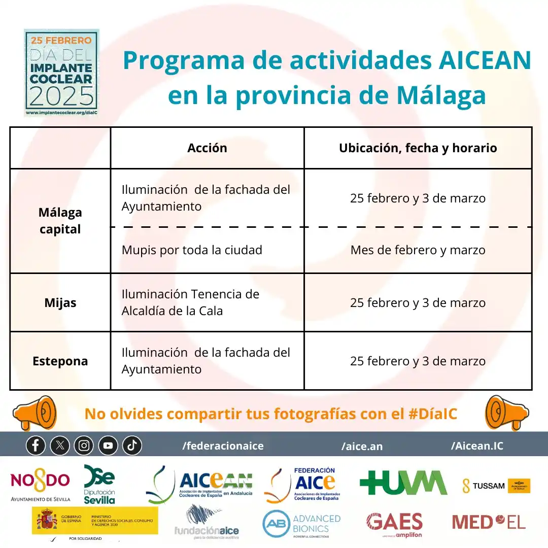 Image from AICEAN, Asociación De Implantados Cocleares De España En Andalucía: 🎉Acciones en la provincia de Málaga🎉 Ya tenemos lista nuestra Seman...
