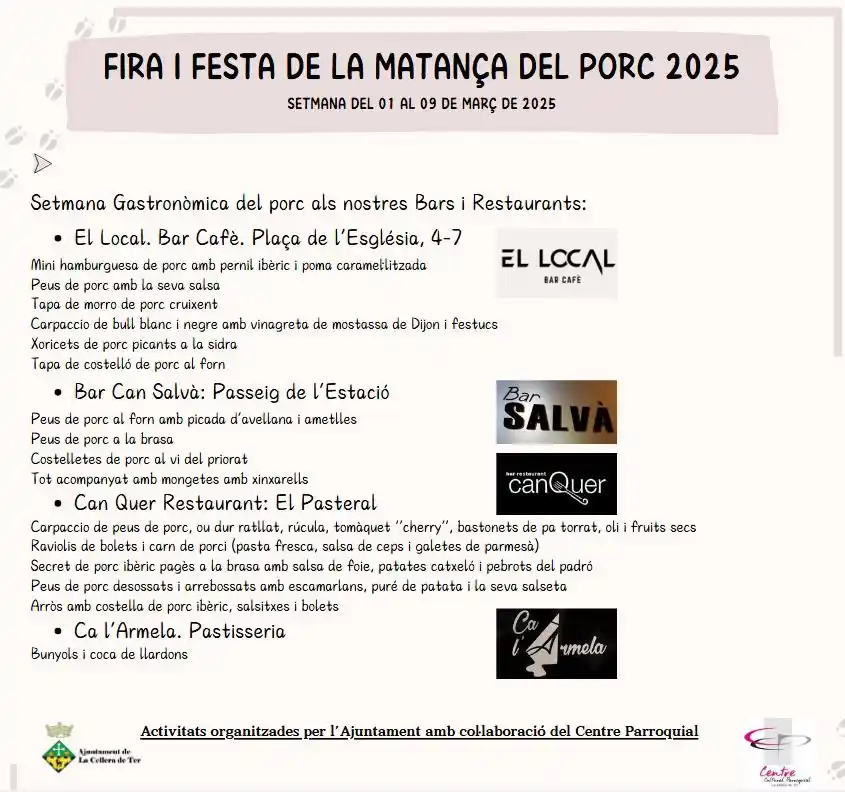 Image from Ajuntament de la Cellera de Ter: 📢🐷 SETMANA GASTRONÒMICA DEL PORC DINS ELS ACTES DE LA FIRA I FESTA D...