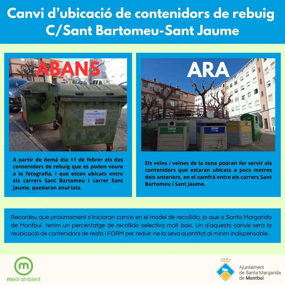 Image from Ajuntament Santa Margarida de Montbui: MEDI AMBIENT | Canvi d’ubicació de contenidors de rebuig C/Sant Barto...