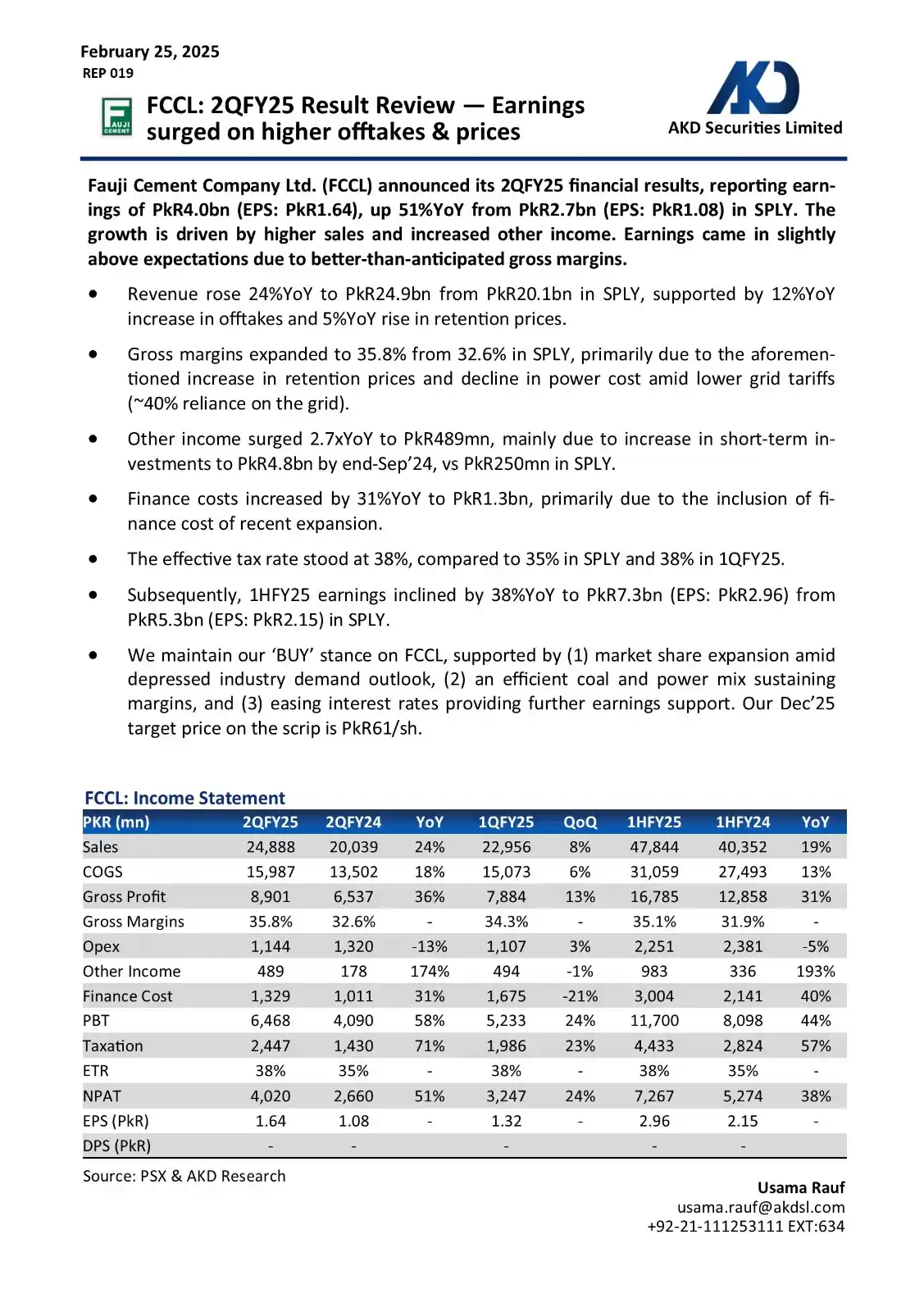 Image from AKD Securities Limited: *FCCL 2QFY25 Result Review — Earnings surged on higher offtakes & pric...