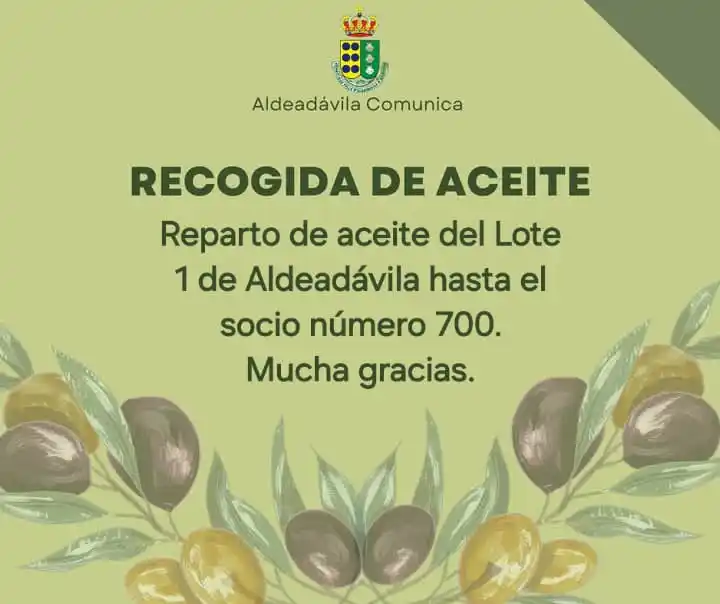 Image from Aldeadávila De La Ribera: 📢 BANDO OFICIAL: Hoy reparto de aceite Lote 1 de Aldeadávila hasta e...