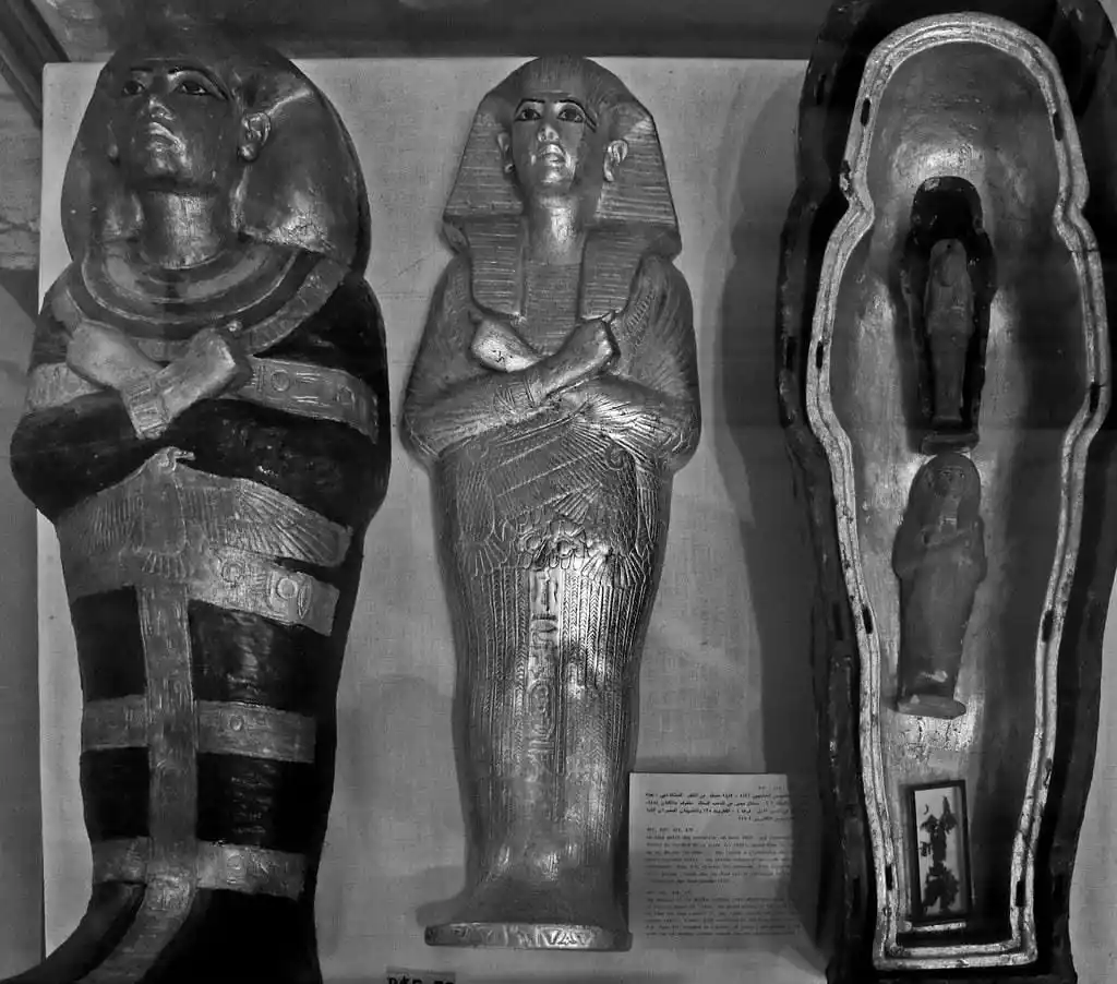 Image from Ancient Egyptian Civilization (AEC): A Set of Small golden Coffin with the name of Queen Tiye. The Containe...