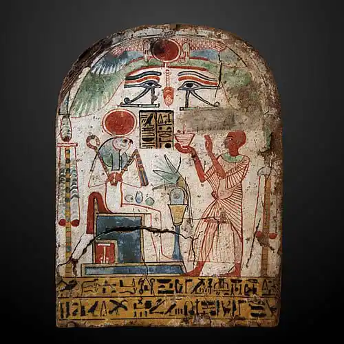 Image from Ancient Egyptian Civilization (AEC): The wooden round topped Stela of Priest Padiuiset. The Stela represent...