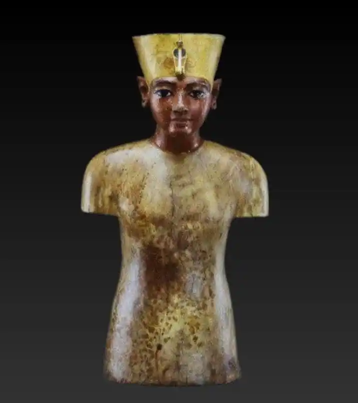 Image from Ancient Egyptian Civilization (AEC): a painted wooden model of King Tutankhamun. Howard Carter, the discove...