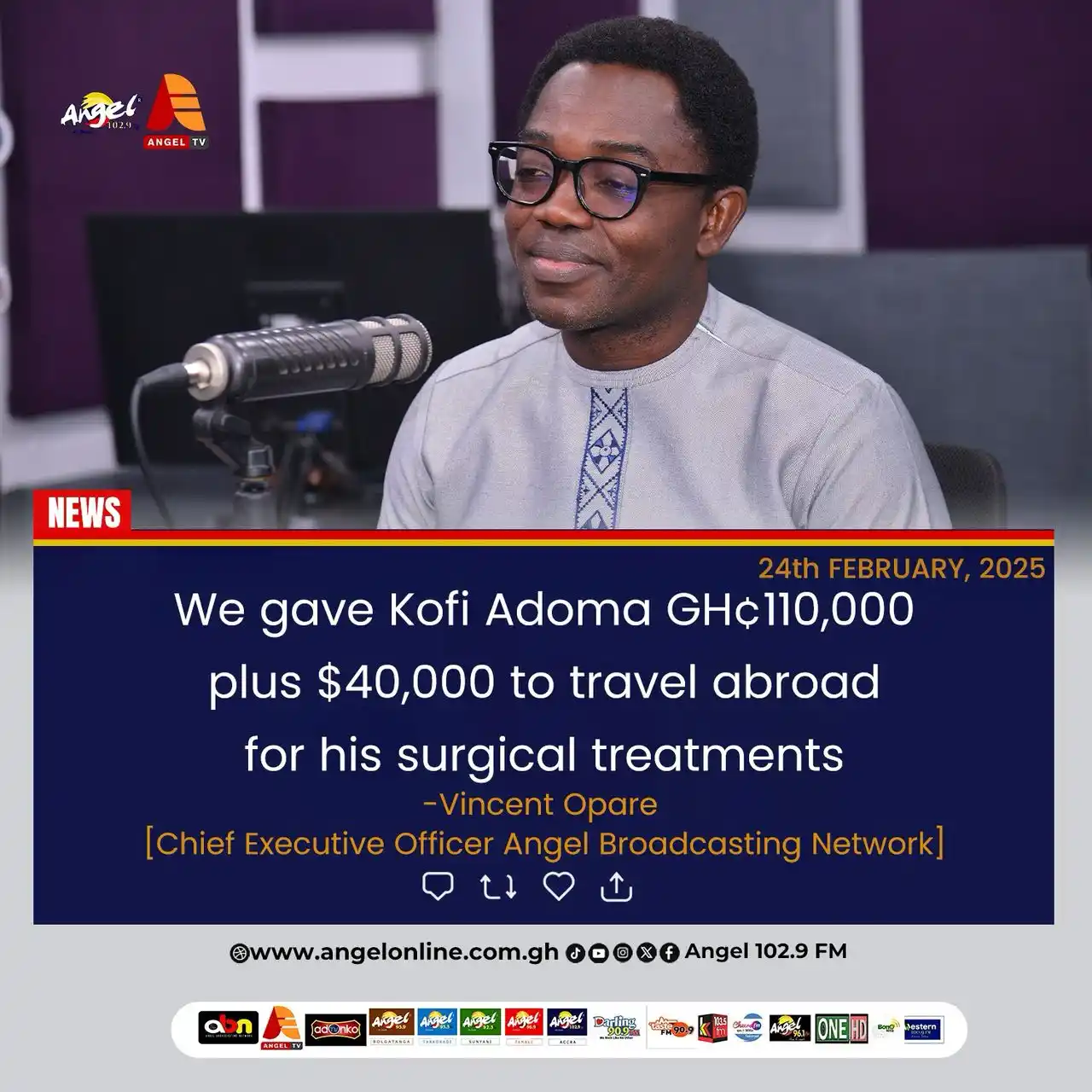 Image from ANGEL 102.9 FM: We gave Kofi Adoma GHç110,000 plus $40,000 to travel abroad for his su...