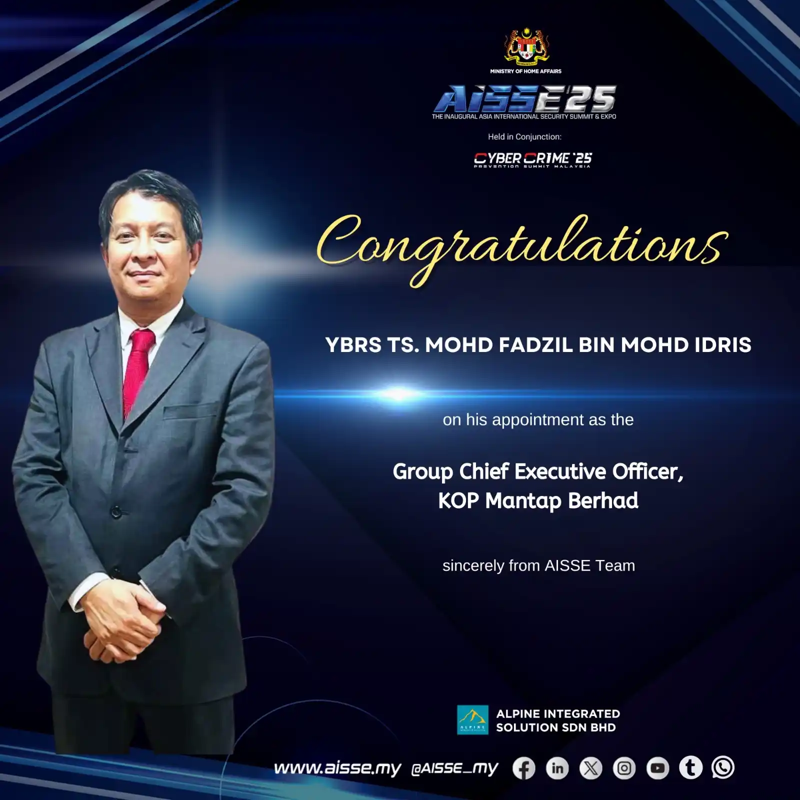 Image from Asia International Security Summit & Expo: Congratulations 🎉    The AISSE Team extends our warmest congratulatio...