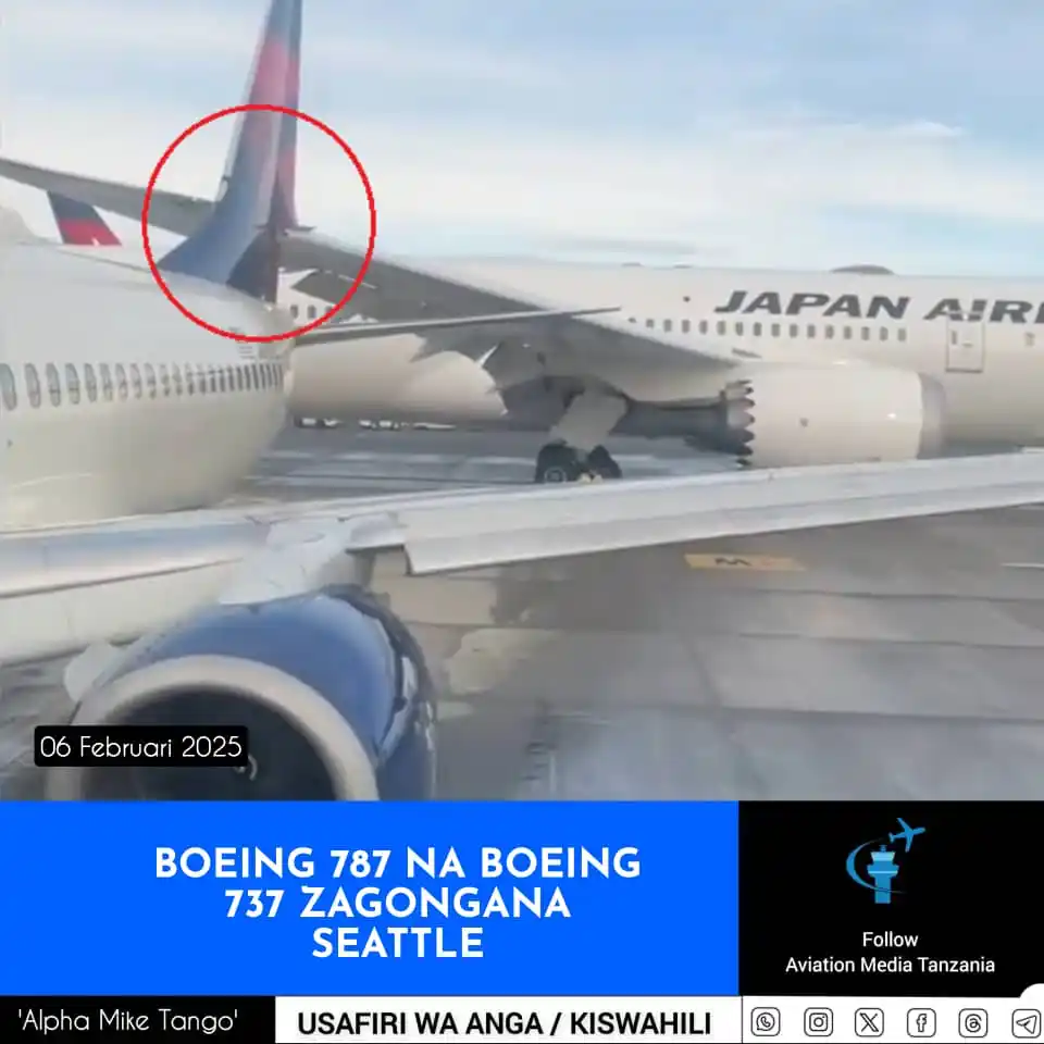 Image from Aviation Media Tanzania: Ndege ya shirika la Japan (JAL) Boeing787 na ndege ya Delta Boeing737 ...