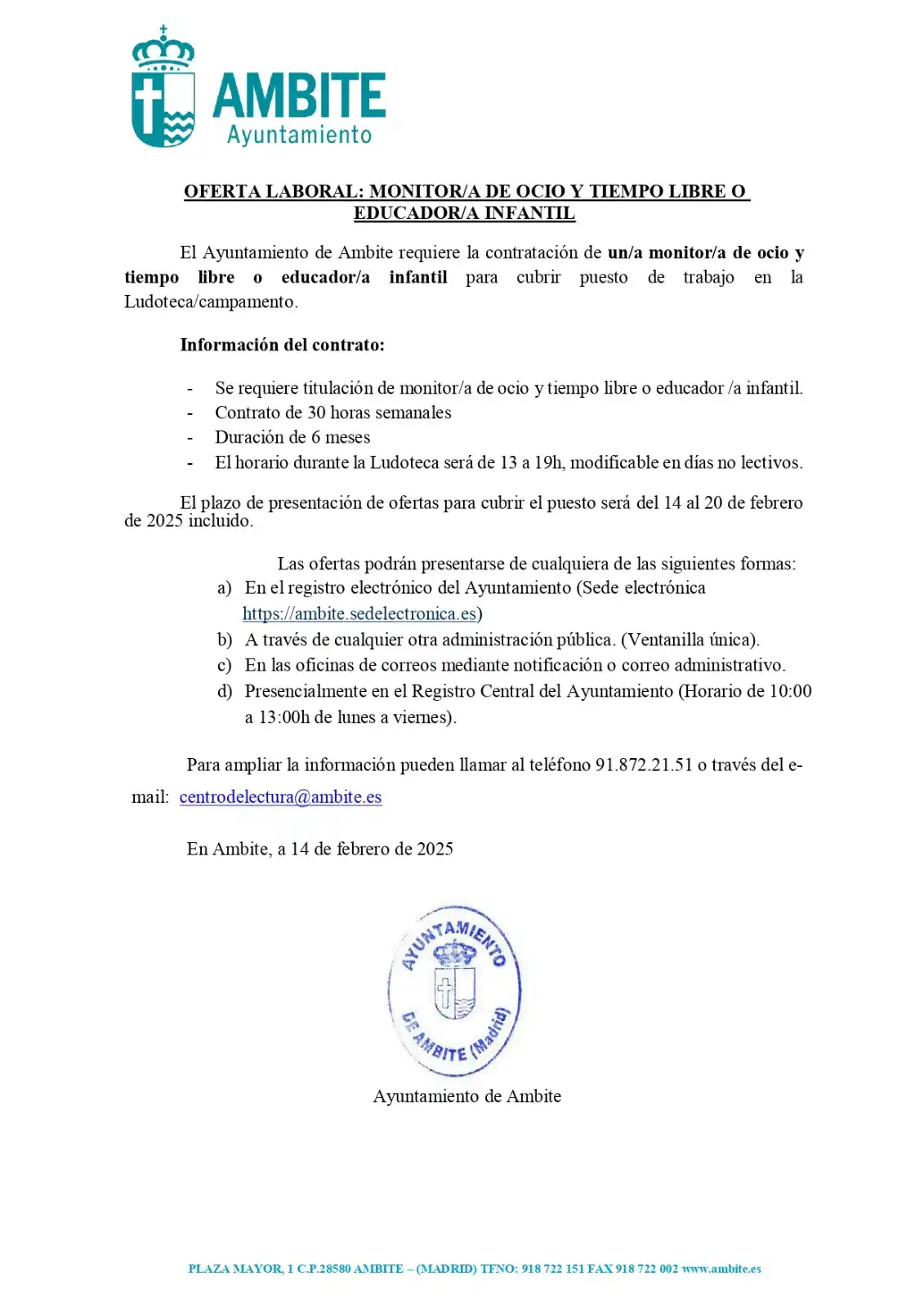 Ayuntamiento de Ambite - Servicio de Información Vecinal. post