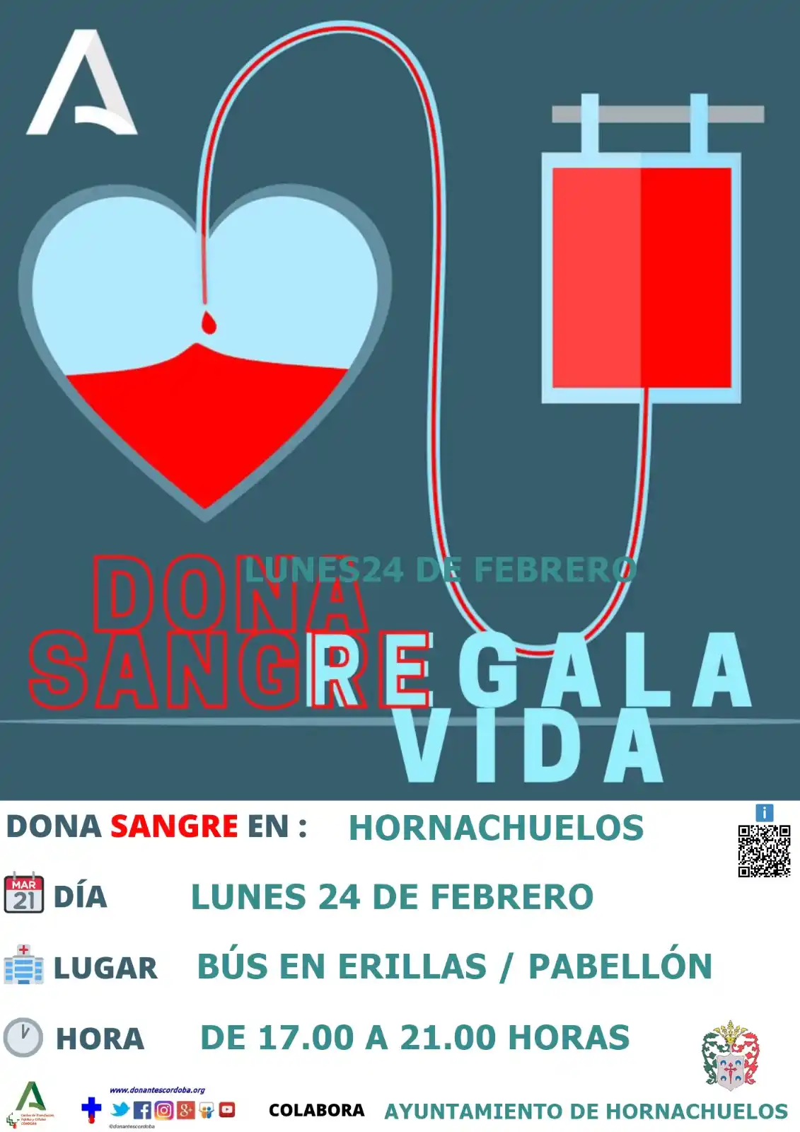 Image from Ayuntamiento de Hornachuelos: 🩸 DONA SANGRE, REGALA VIDA 🩸 📍 Hornachuelos 📅 Lunes 24 de febrero...