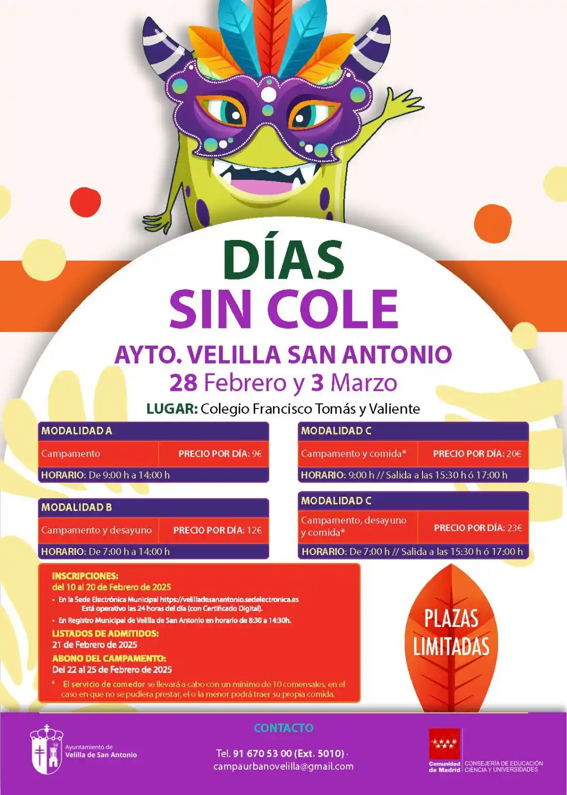Image from Ayuntamiento de Velilla de San Antonio: 🤸‍♀️🤸 Días sin cole, 28 febrero y 3 de marzo.  El Ayuntamiento de Ve...